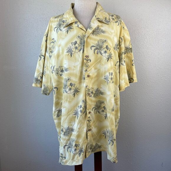 Trader Bay Yellow Tropical Button Down Shirt Size XL EUC - Picture 1 of 8